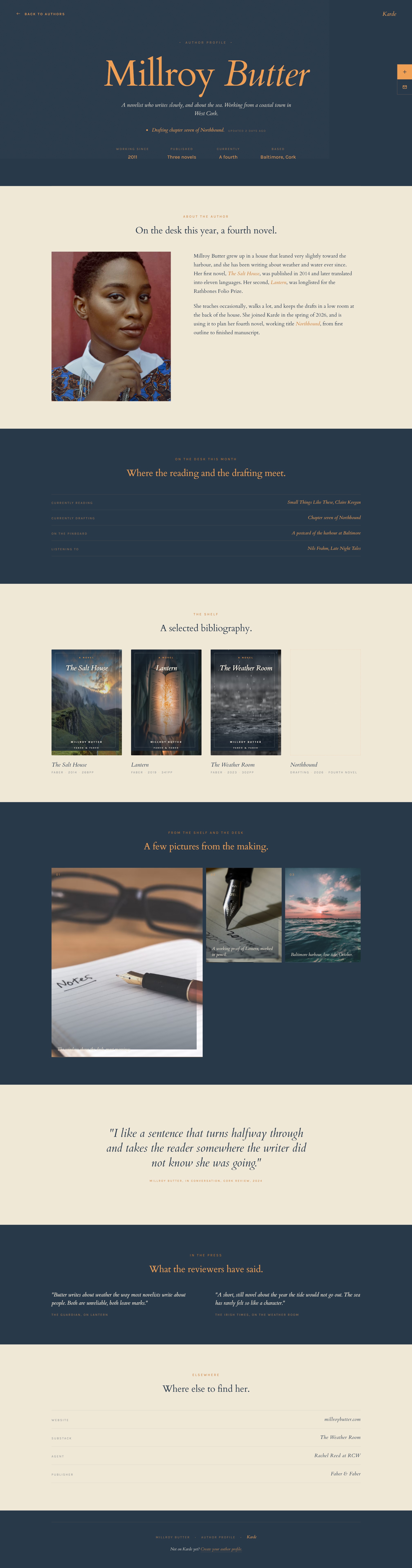 Live author profile mockup: Millroy Butter