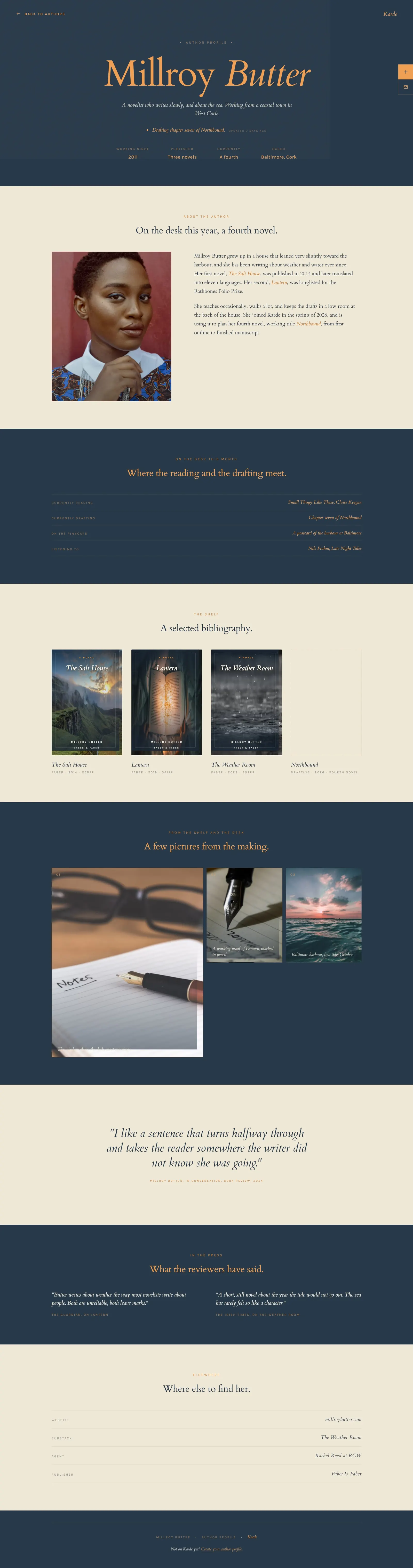 Live author profile mockup: Millroy Butter