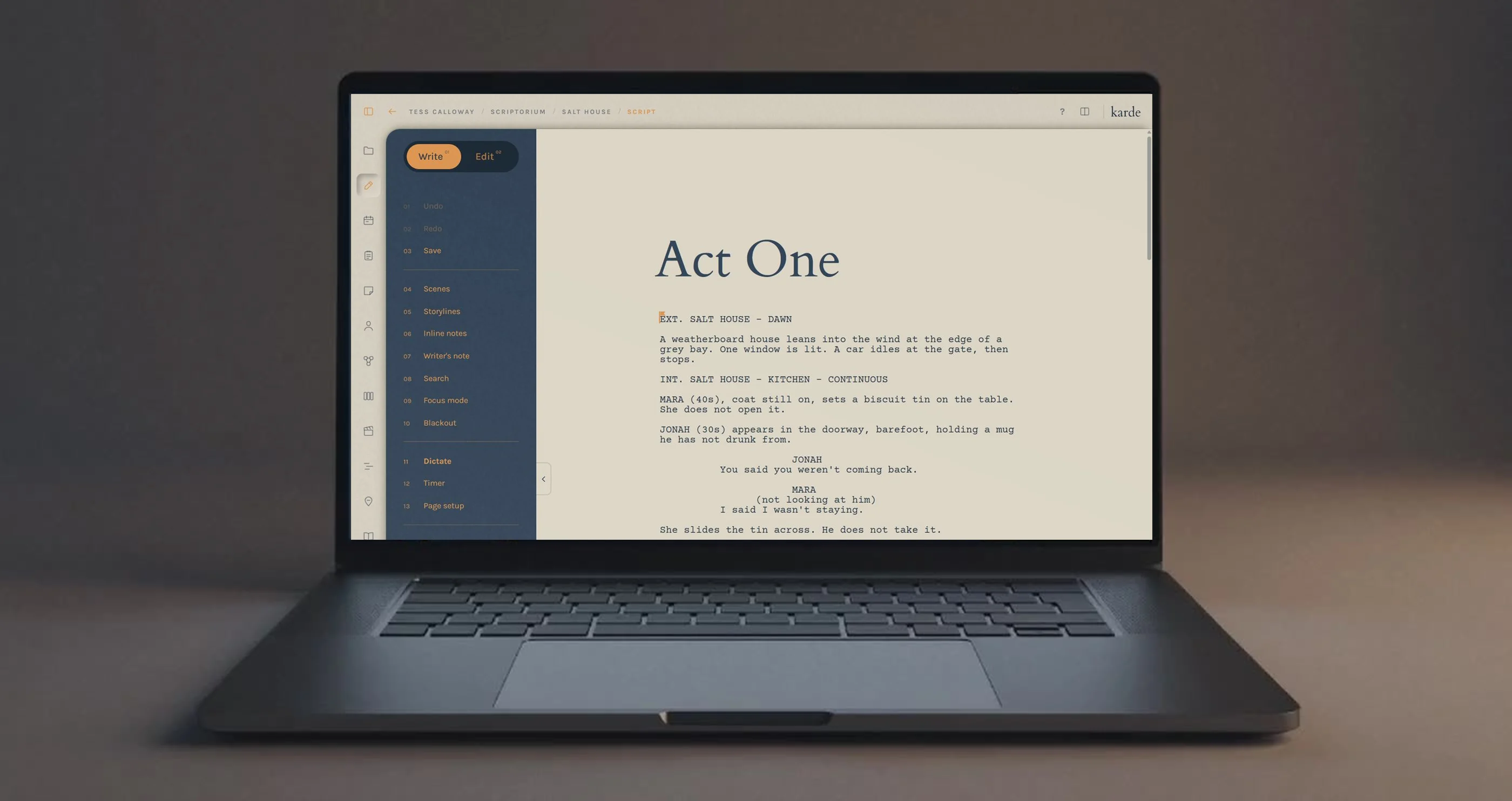 The script page on a laptop