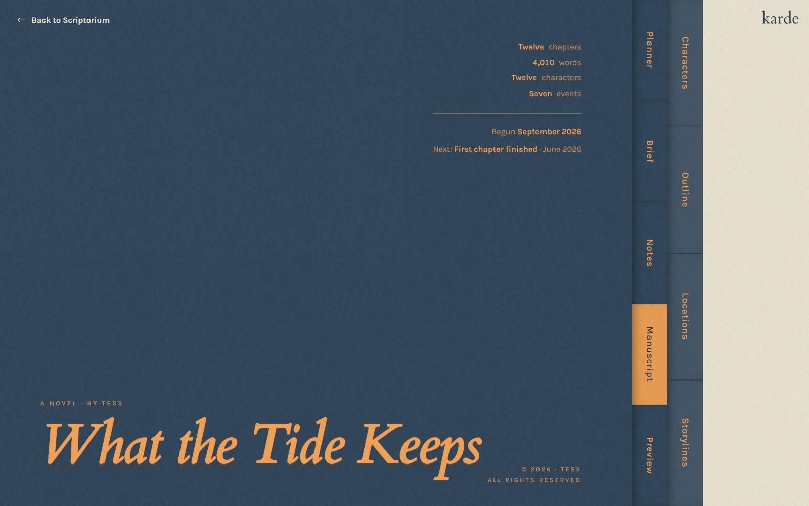 The project folder for What the Tide Keeps in Karde