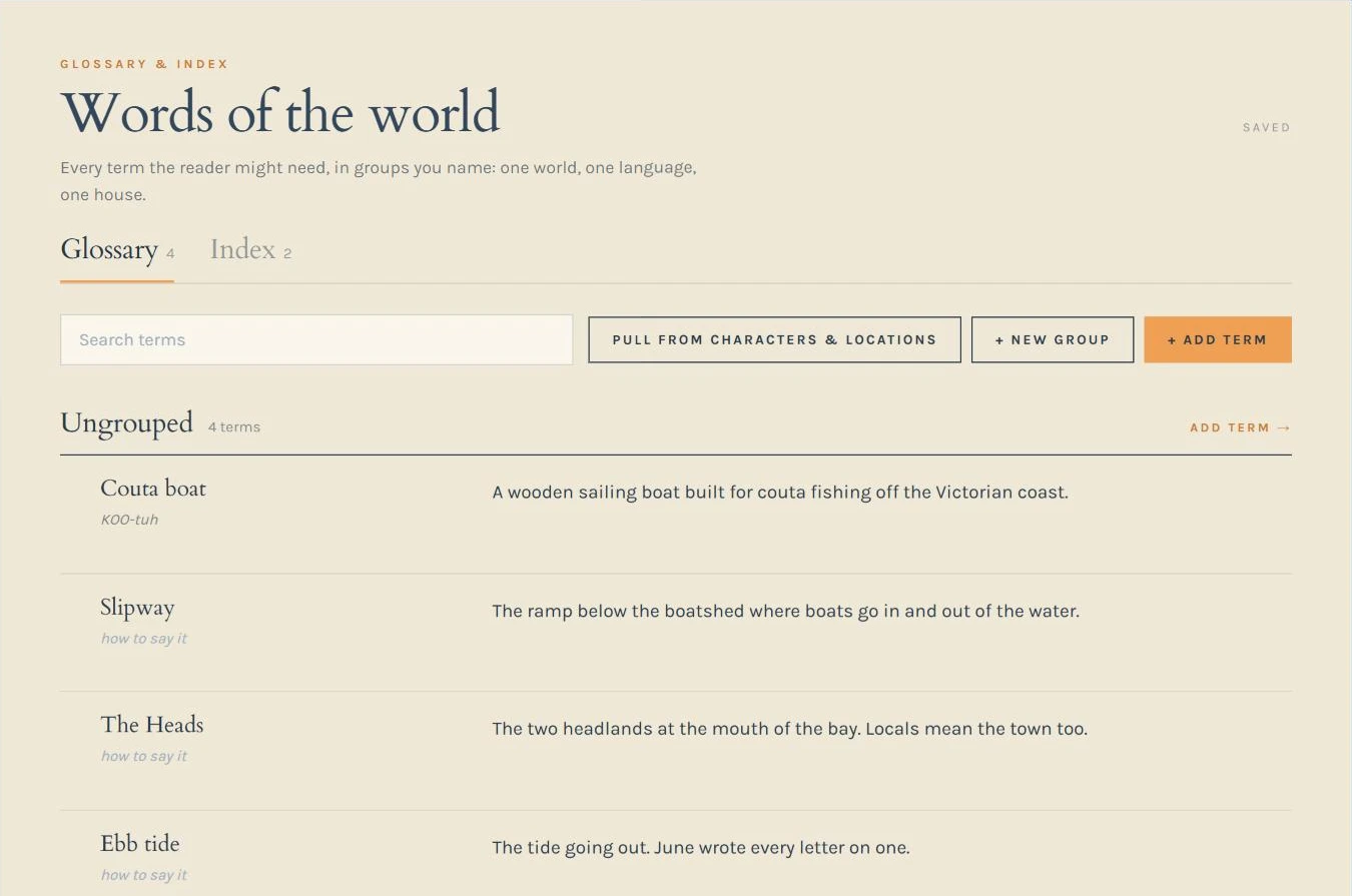 The glossary in Karde